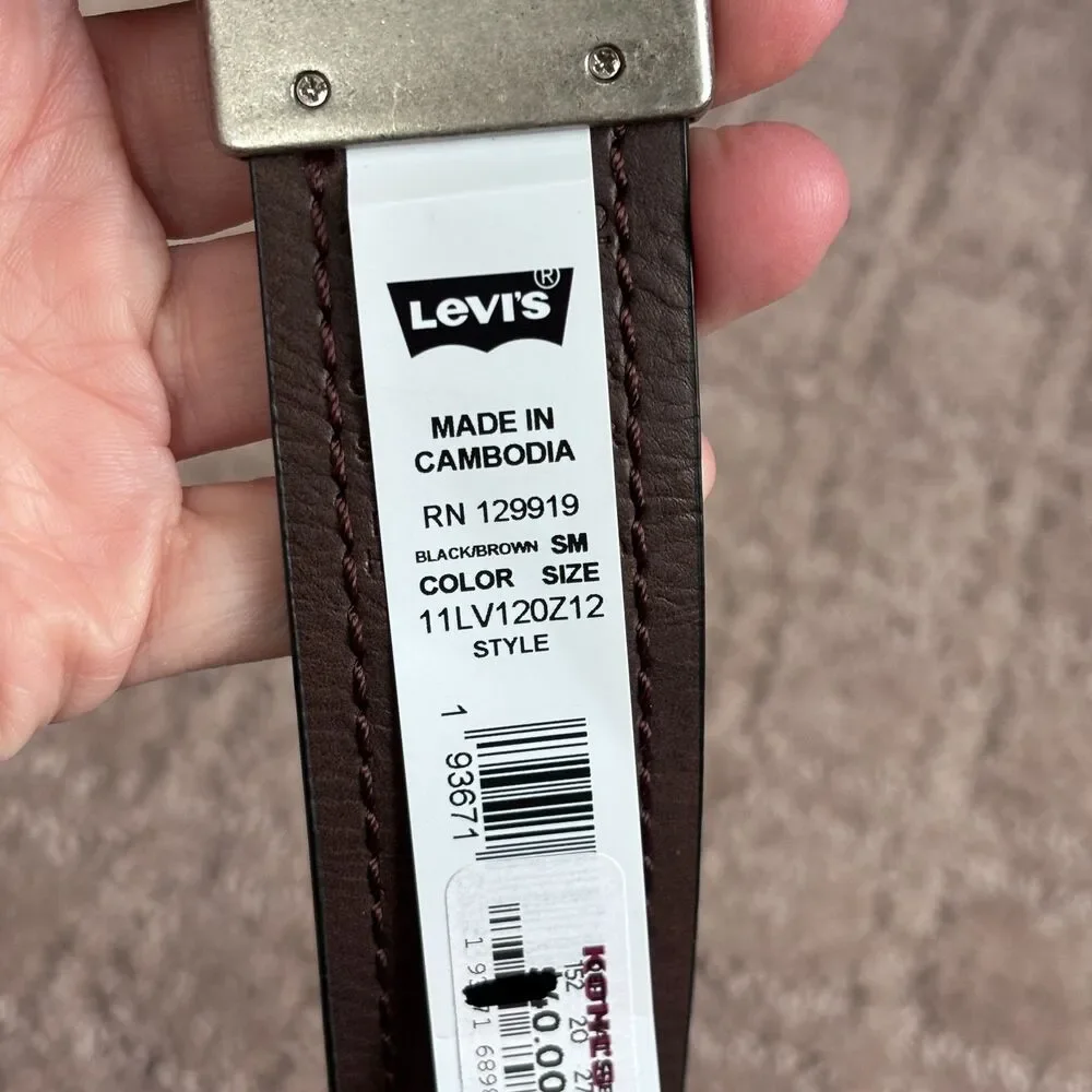 Levi's Coated Leather Belt Mens Small (30-32) Black Brown Reversible Casual NWT